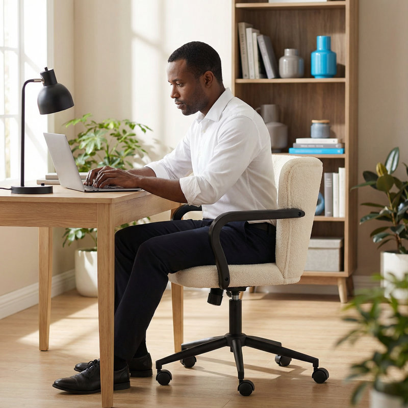 Chaise de bureau en tissu Teddy, hauteur réglable, pivotant à 360 °