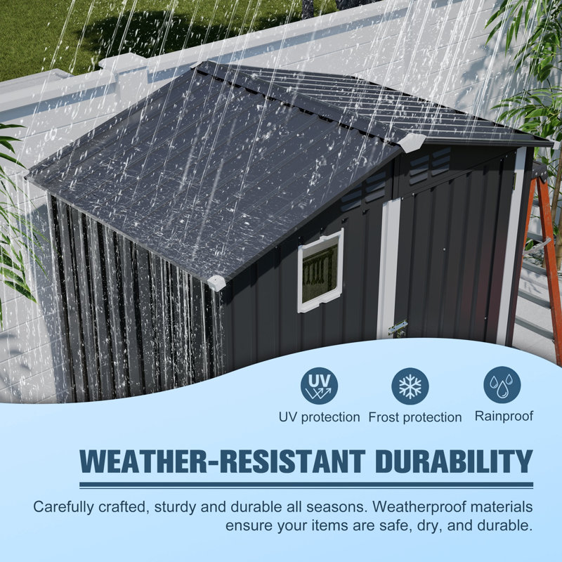 [6 Ft X 4 Ft Black Metal Outdoor Storage Shed] – Metal Multi-purpose Tool Shed | Ideal For Backyard, Garden, Patio, And Lawn Storage