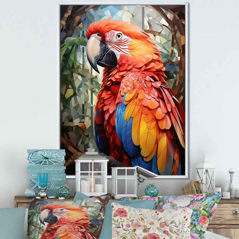 «Parrot Tropical Jungle Euphony I», reproduction sur toile, Cadre flottant blanc, H 44 po x l 34 po x P 1,5 po