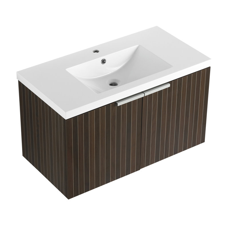 Meuble-lavabo mural 36 po avec lavabo en résine et beaucoup de rangement