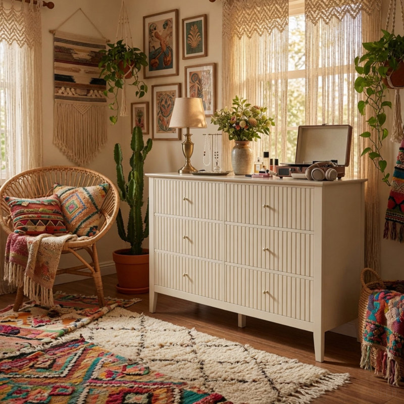 Commode cannelée 47 tiroirs 47,2 po, Beige