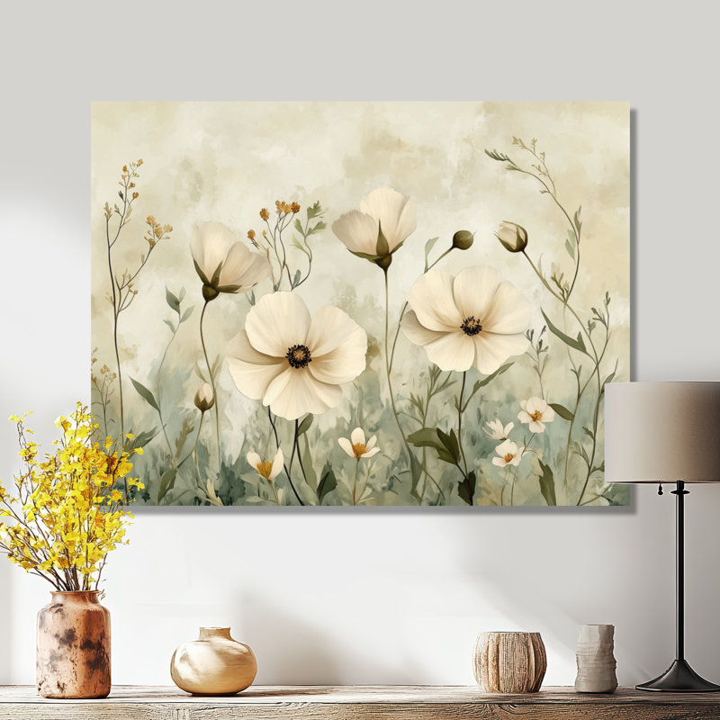 «Neutral Cream Wildflowers I», décoration murale en métal crème, fleurs sauvages, L 32 po x H 24 po