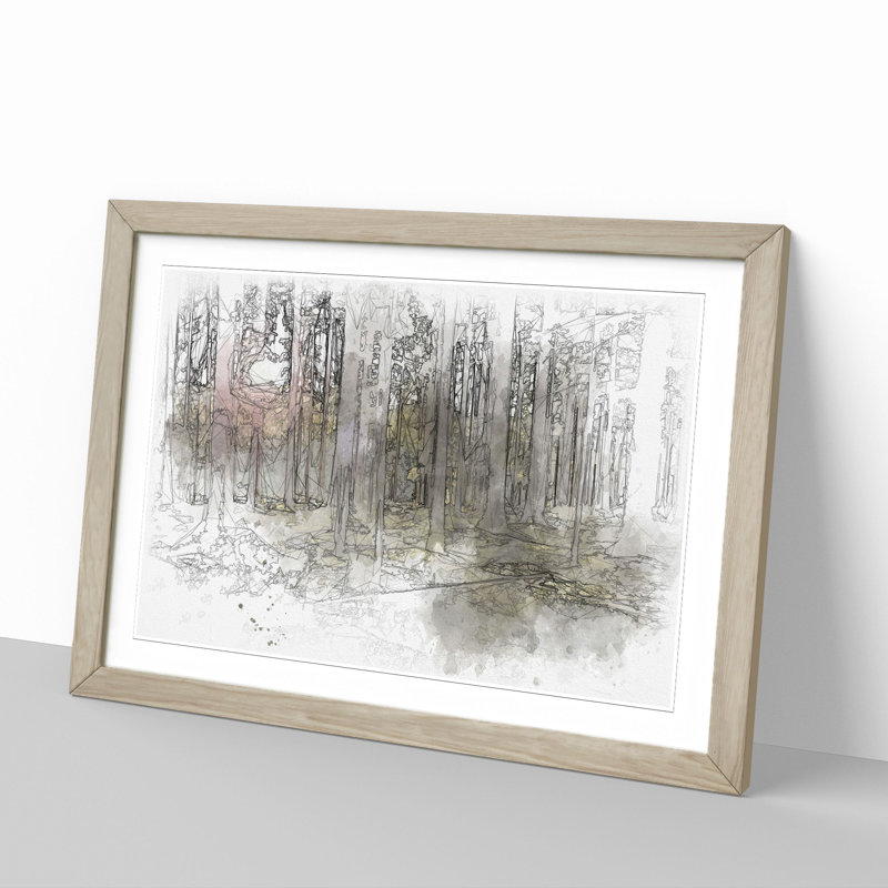 Sunlight Forest Vol.2 Sketch - Picture Frame Graphic Art, Oak, 65cm H x 90cm W x 2cm D