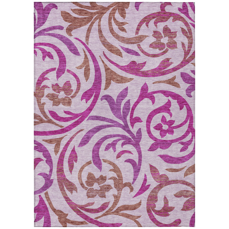 Tapis extérieur lavable floral mauve et lavande 5 pi x 8 pi mauve