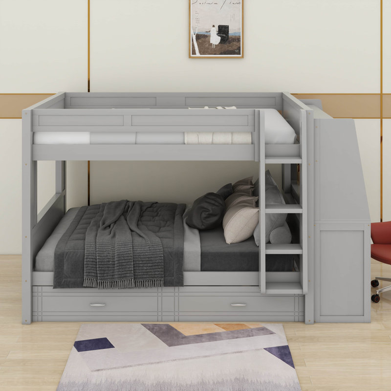 Lit superposé double avec bureau et lit gigogne, Grey