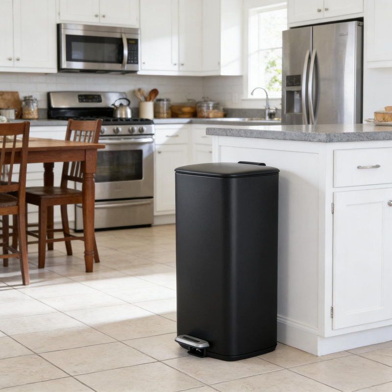 Poubelle de cuisine 8 gallons avec couvercle et seau intérieur, Noir