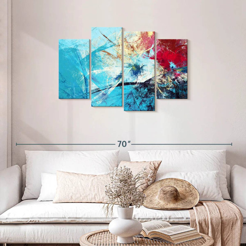 Avery - abstrait rouge et bleu, H 27 po x l 43 po