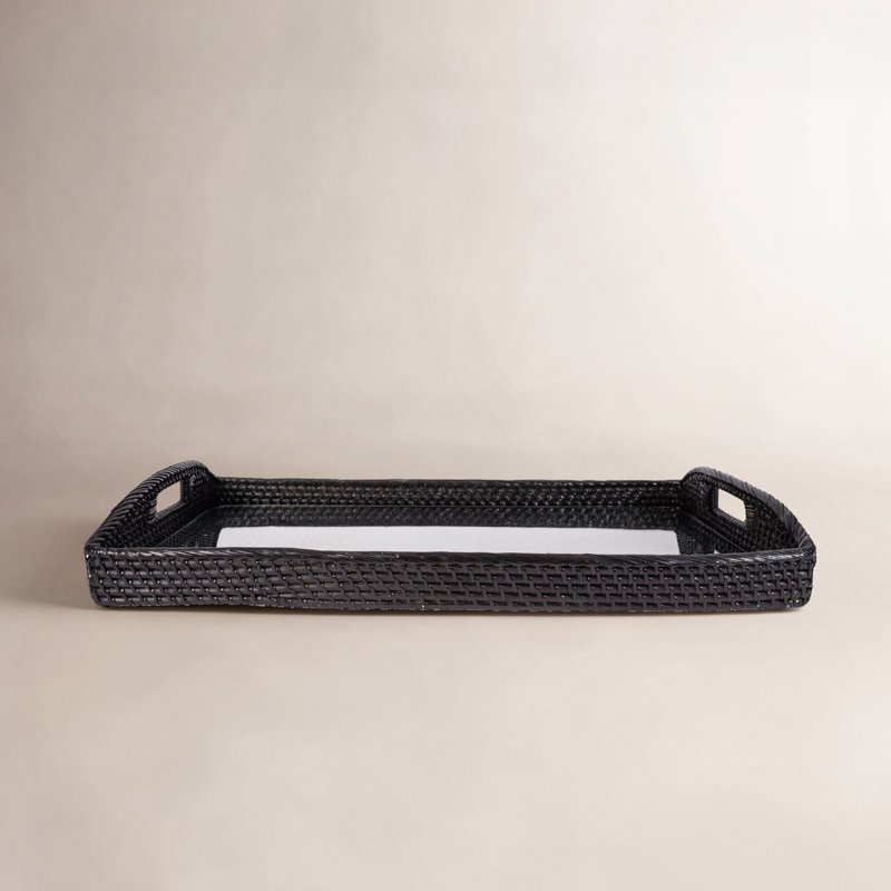 Plateau rectangulaire avec insert en verre, Noir Tudor, H 1 po x l 14 po x P 10 po, Ensemble de verres