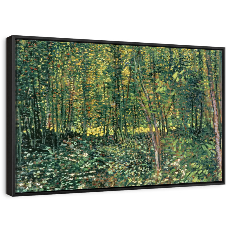 Arbres et sous-bois, 31 po x 21 po, Cadre flottant noir