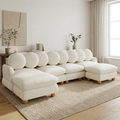 123" W Modern Modular 6-Seater Sectional Sofa with Movable Ottoman and 8 Throw Pillows in Chenille Fabric