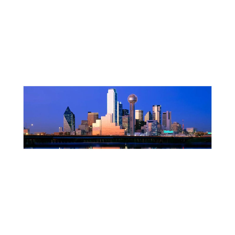 Night, Cityscape, Dallas, Texas, USA 1 Piece Wrapped Canvas Panoramic Wall Art, 30.48 cm H x 91.44 cm W x 3.175 cm D