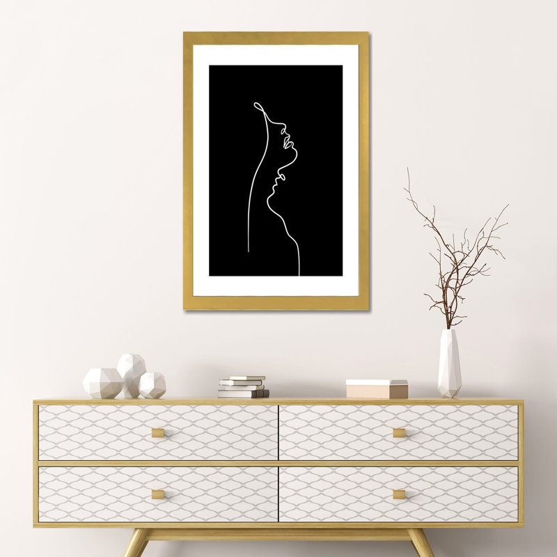 Impression de dessin « Lip like Compass-noir Edition » par Dane Khy, Blanc, Papier encadré doré, H 24 po x l 16 po x P 1 po