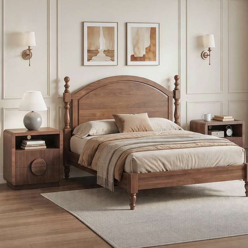 Table de chevet ajourée à 2 tiroirs H 23 po avec station de charge, panneau à lattes et tablette ouverte, table de bout à profil courbé pour chambre à coucher, salon, canapé et bureau (ensemble de 2)