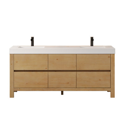 Caledon 72" Double Bathroom Vanity in Weathered Fir with White Artificial Stone Integrated Sink without Mirror