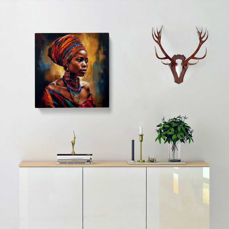 African Woman Oil Painting No.2 - No Frame Print, 50cm H x 50cm W x 3cm D