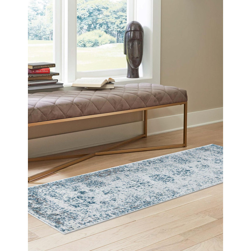 Brandt Rug, Runner 2'7" x 12', No, Light Blue/Navy