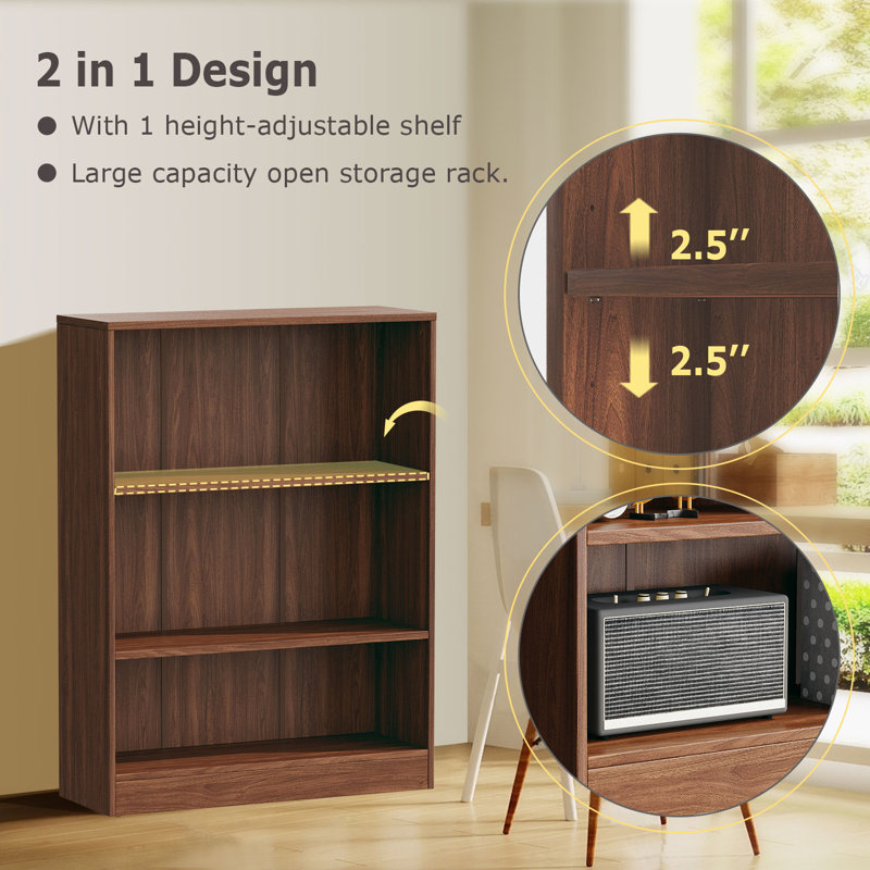 Jalacia Bookcase, Columbia Walnut, (3 Shelves) 42" H x 31" W x 11" D