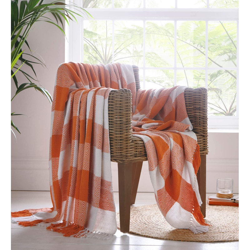 Moree Geometric Blanket, W228 x L250cm, Terracotta