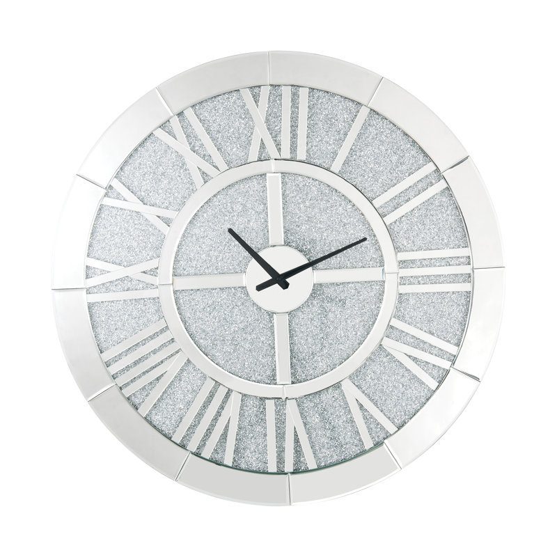 Noralie 31" Round Mirrored Wall Clock with Faux Diamonds