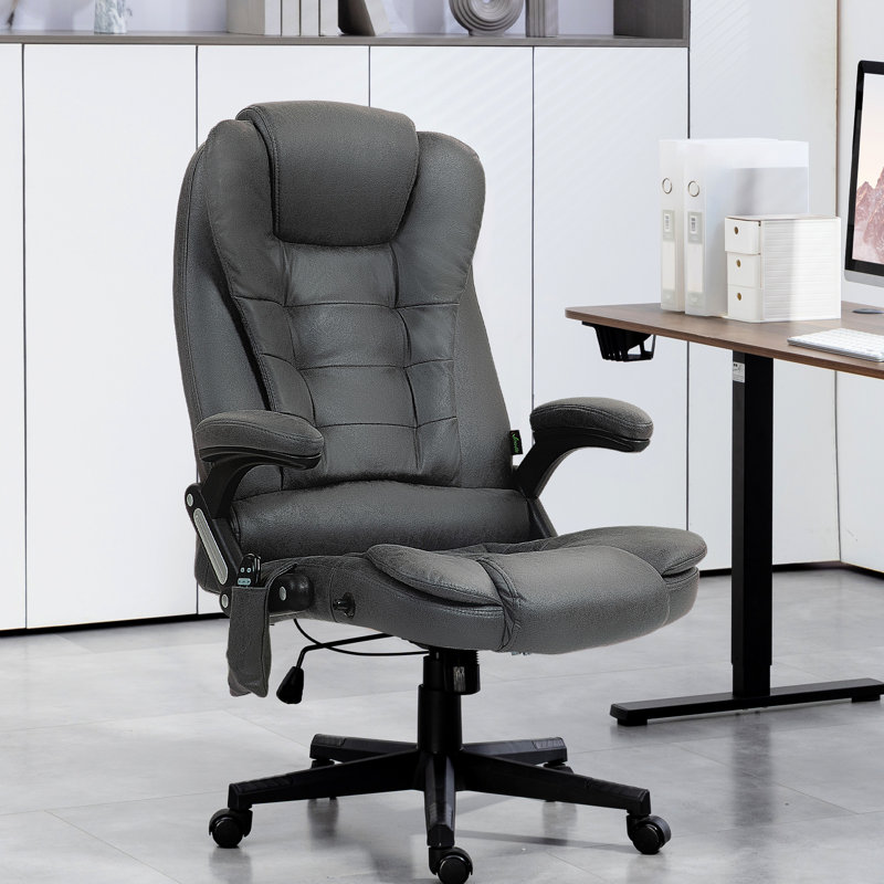 Fauteuil gris foncé avec massage vibrant et chauffant à 6 points - Siège inclinable, rembourré et réglable, massant les vibrations du bureau