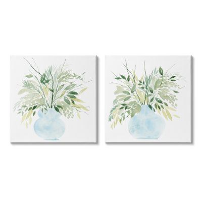 «Herbal Plants Watercolor Vase» par Grace Popp - ensemble de 2 impressions sur toiles tendues