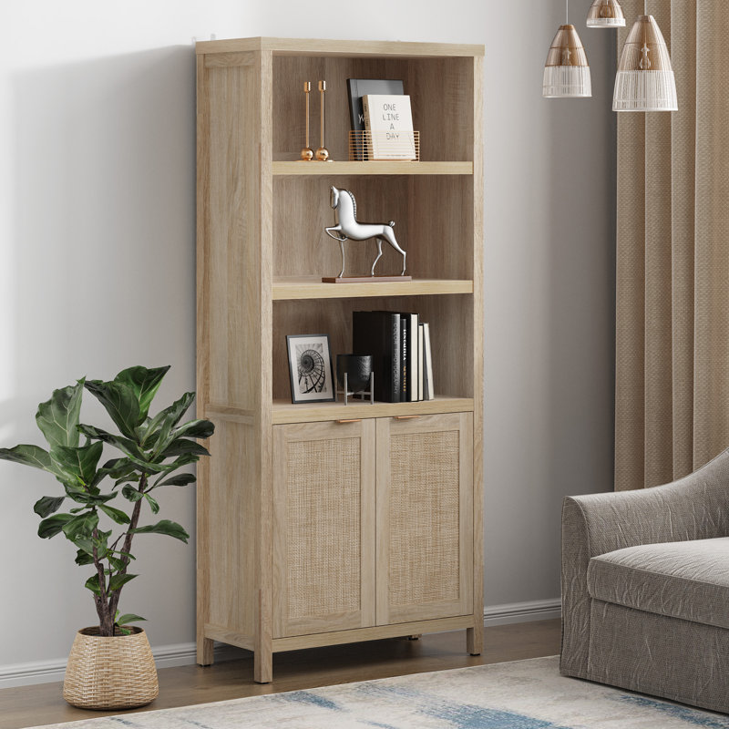 Marliee 70.9'' H Bohemian - Inspired Rattan Bookcase with Storage Cabinet and Adjustable Shelves, 1, Natural