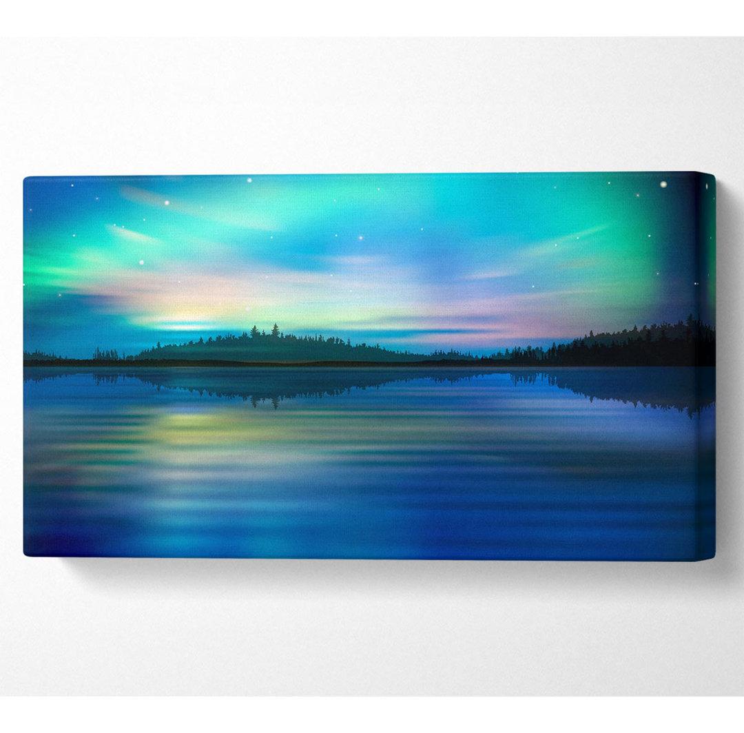 Nordlichter See Traum Wide Canvas Print