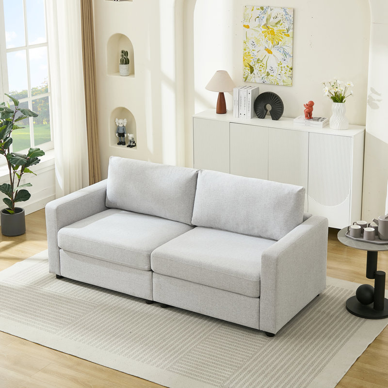 Crofford 79.6" Upholstered Sofa Chenille Modern Couch, Light Gray
