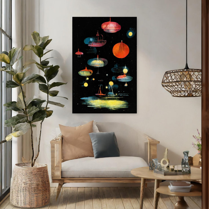 Lanternes, paysage contemporain abstrait, reproduction d'art murale, H 48 po x l 32 po