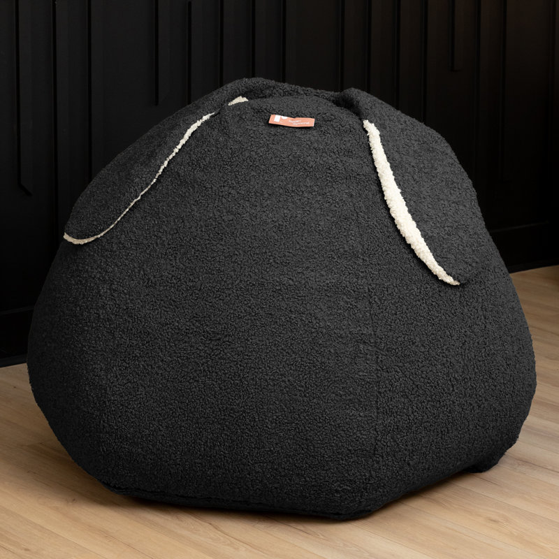 Raven-Symoné Home Hopseat Bunny Oval Shaped Large Bean Bag Chair With Ears, Ultra Soft Shearling - Black, Black Boucle