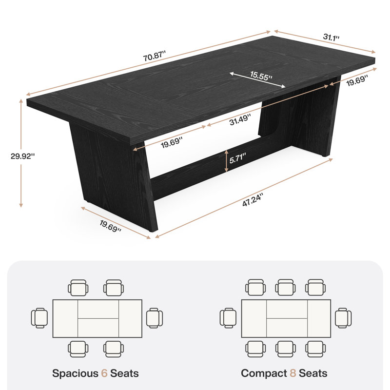 70.9" Dining Table for 6-8 People, Black