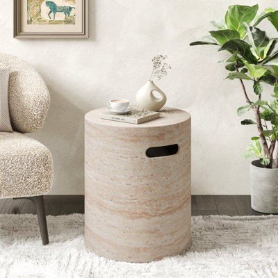 Outdoor/Indoor Lightweight Concrete Side Table With Side Handles