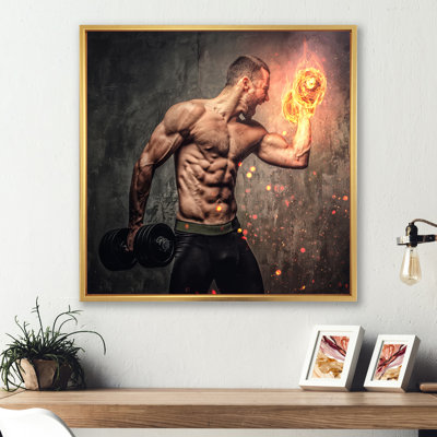 " Bodybuilders Dumbbell On Fire Photo "
