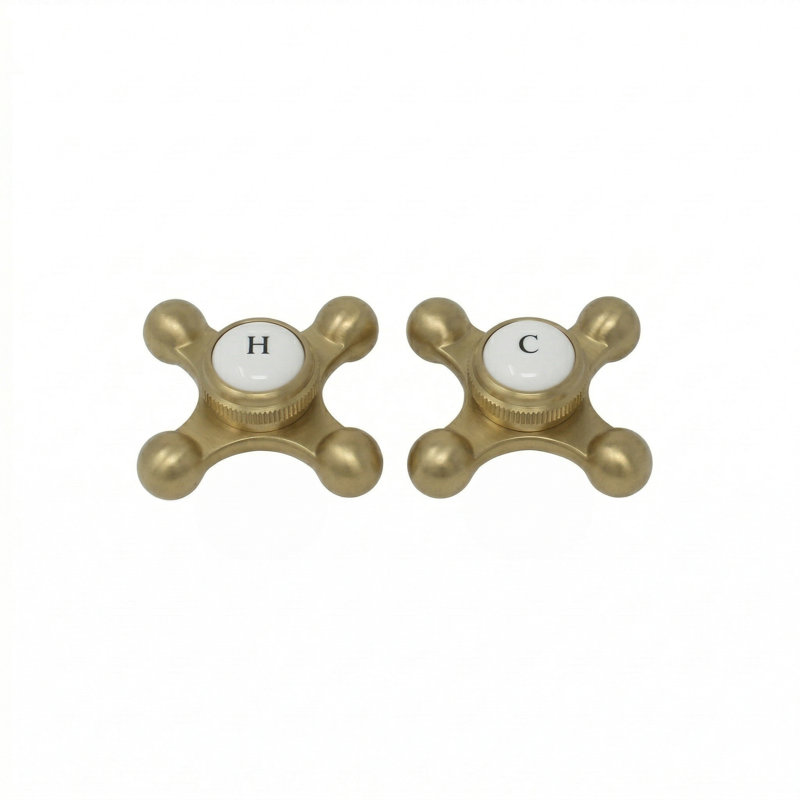 Poignées de température à point de croix avec bouton (P0220) par Strom Living, Laiton brut non laqué