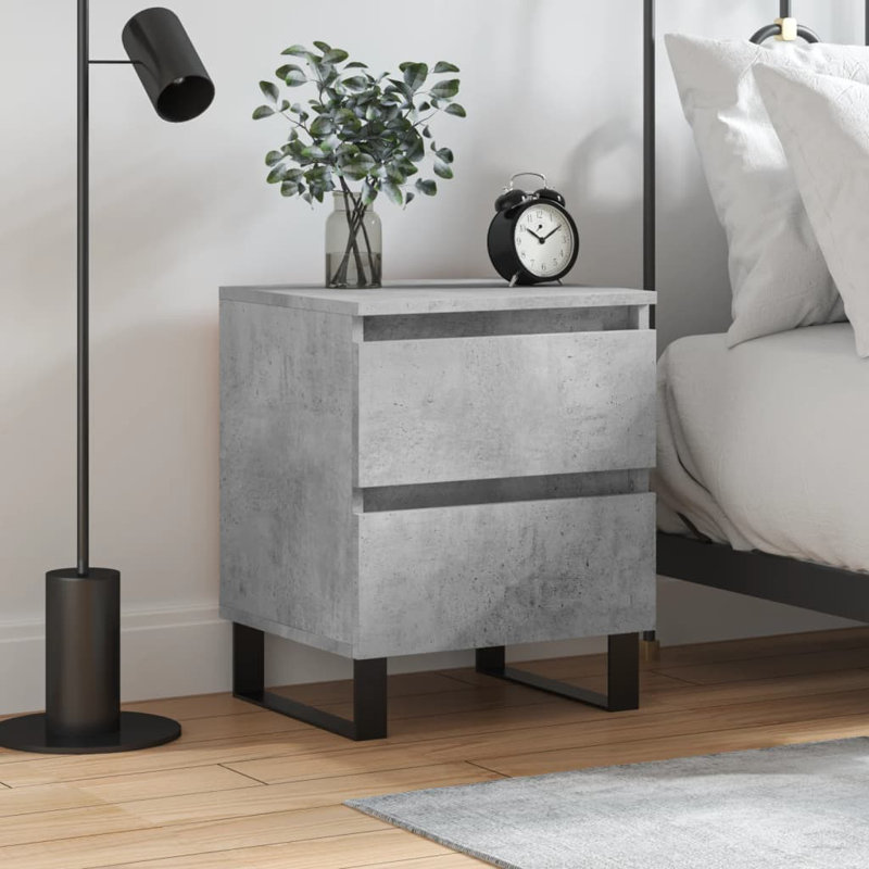 Makram 40cm W Iron Bedside Table, Concrete Grey