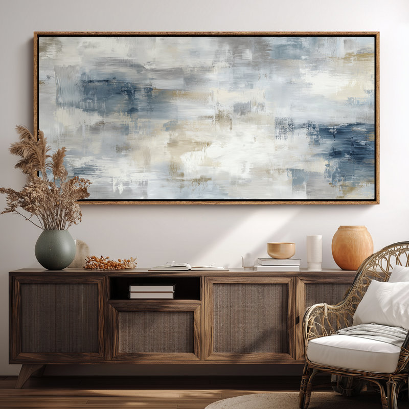 Abstrait bleu doux et neutre pour impression murale de salon ou de chambre à coucher, H 30 po x l 60 po, Naturel