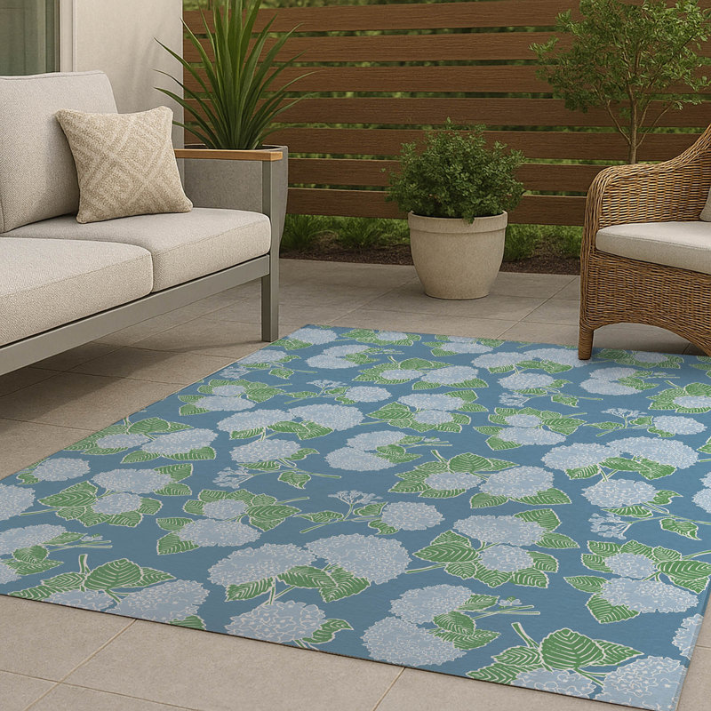 Hydrangea Non Slip Outdoor Rug, Rectangle 3' x 5'
