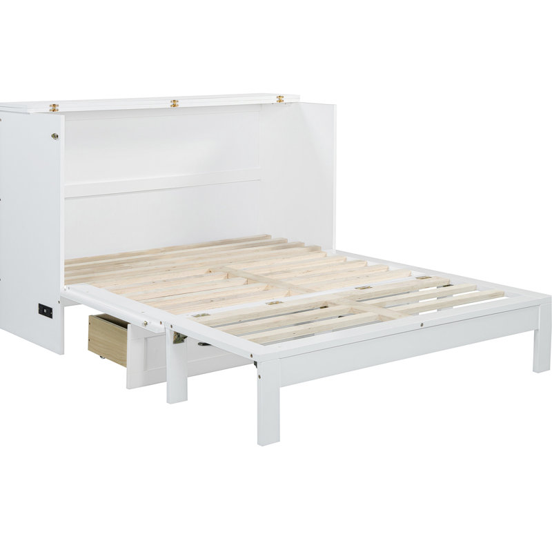 Lit escamotable double avec grands tiroirs de rangement - Lit mural pliable blanc pour petits appartements ou chambres d'amis