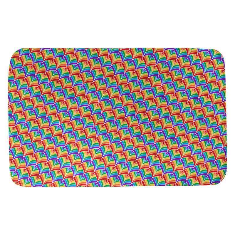 Tapis de bain en arc-en-ciel pastel Avicia, l 21 po x L 34 po, Brun / bleu / vert