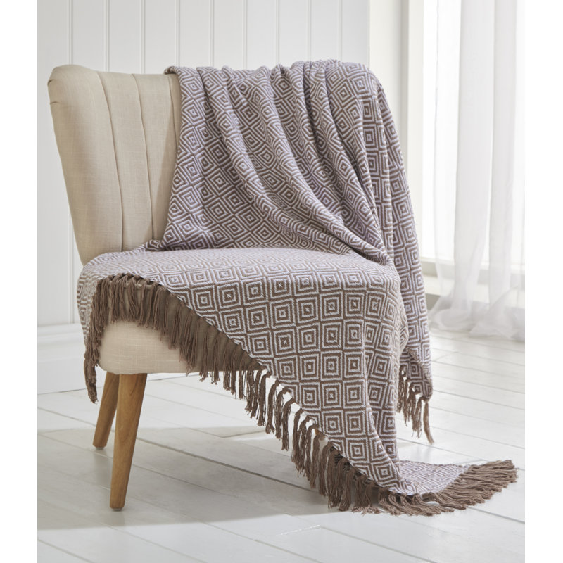 Laoise Throw Blanket with Tassel Trim, 130 x 170cm Blanket, Navy