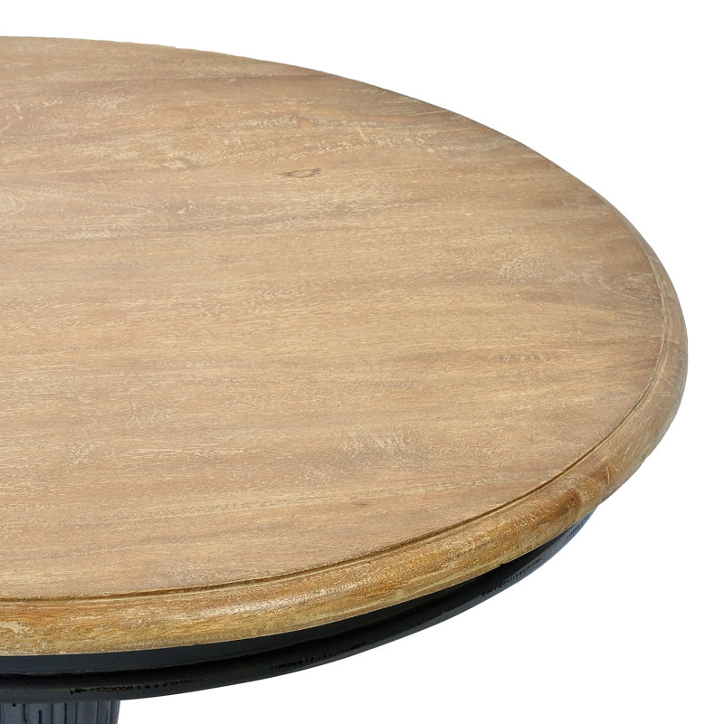Venezia Mahogany Round Solid Wood Dining Table, Light Dist Slate Grey/ Rustic Mango Grey Wash Top
