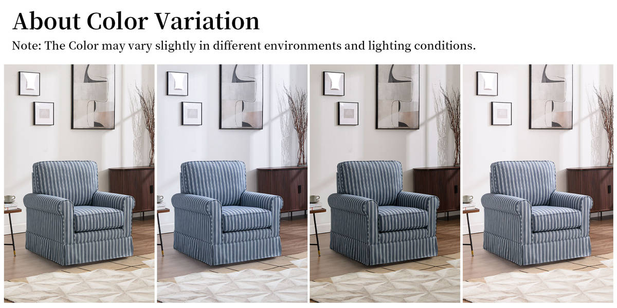 Eilzabeth 33" W Modern Soft Wide Upholstered Striped Swivel Arm Accent Chair