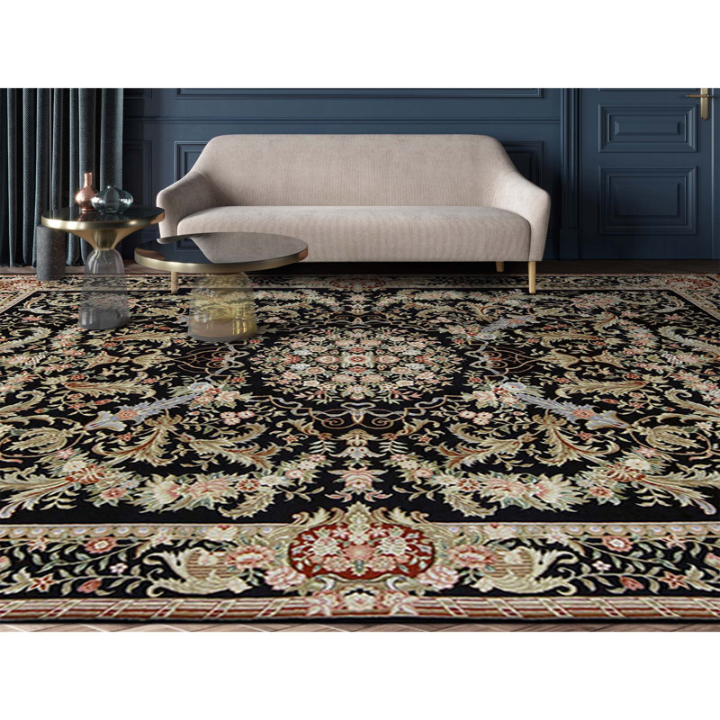 High-Quality Hand-Knotted Black Area Rug