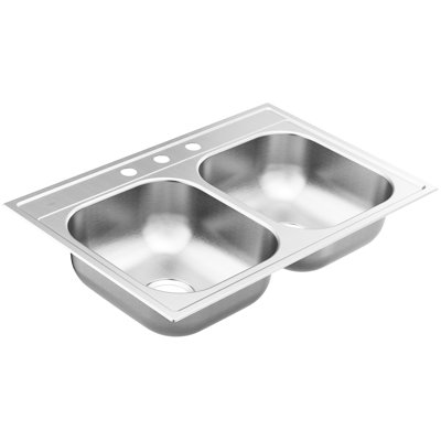 2200 Series Stainless Steel 33" L x 22" W Double Basin Drop-In Kitchen Sink