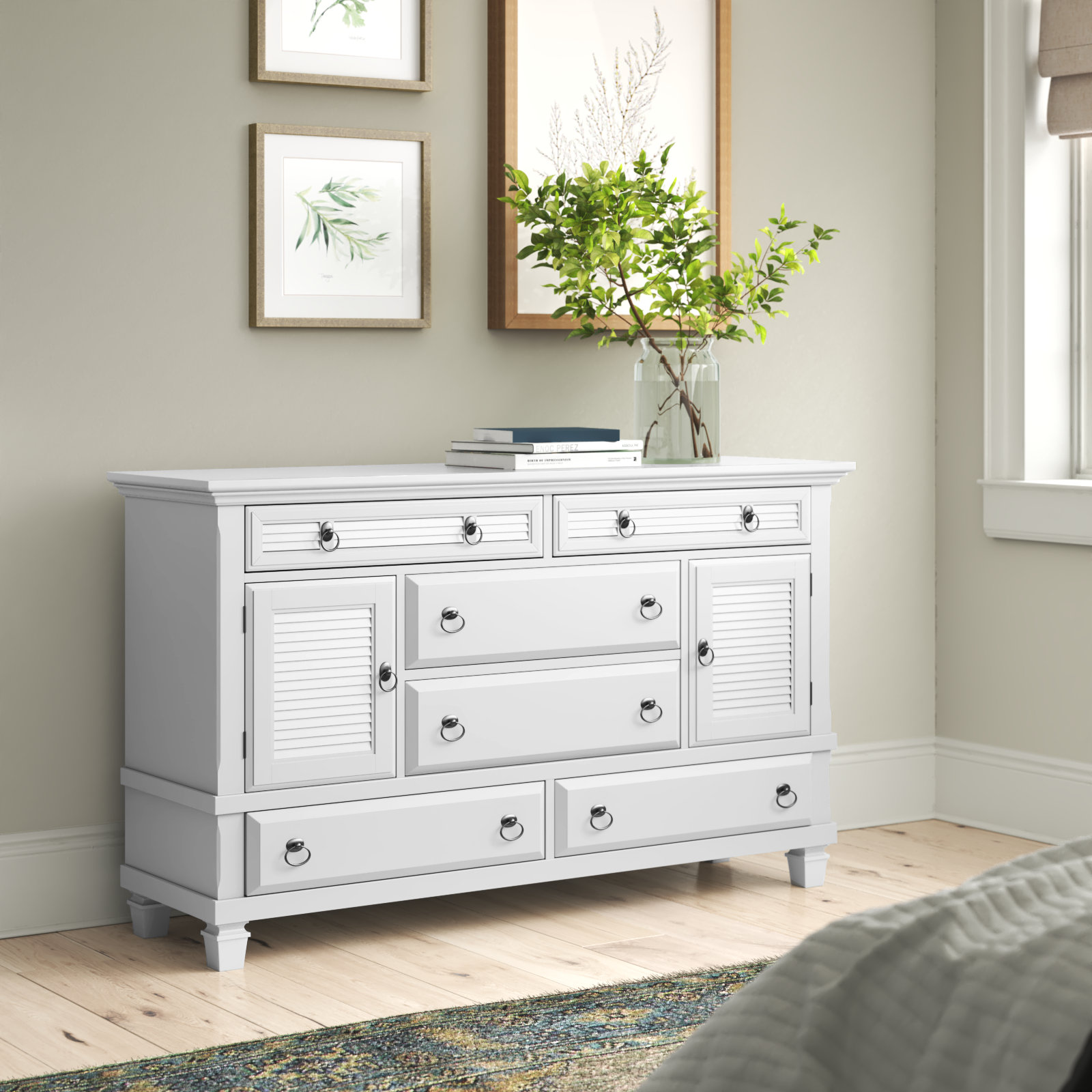 Gleda 6 Drawer Dresser w/2 Cabinets, White