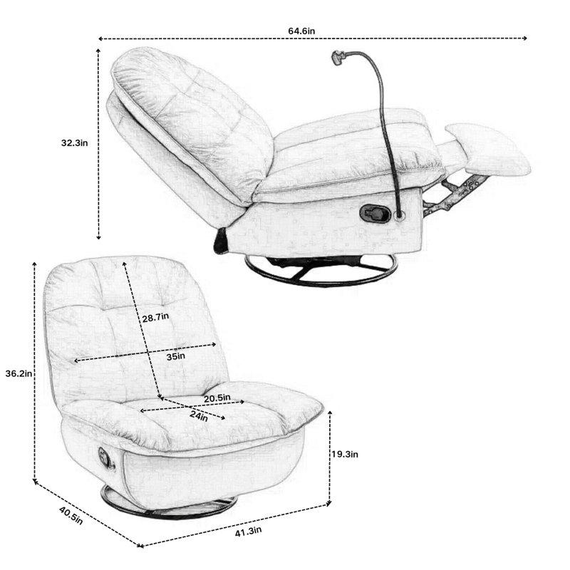 Fauteuil inclinable pivotant, Noir, noir, noir, noir