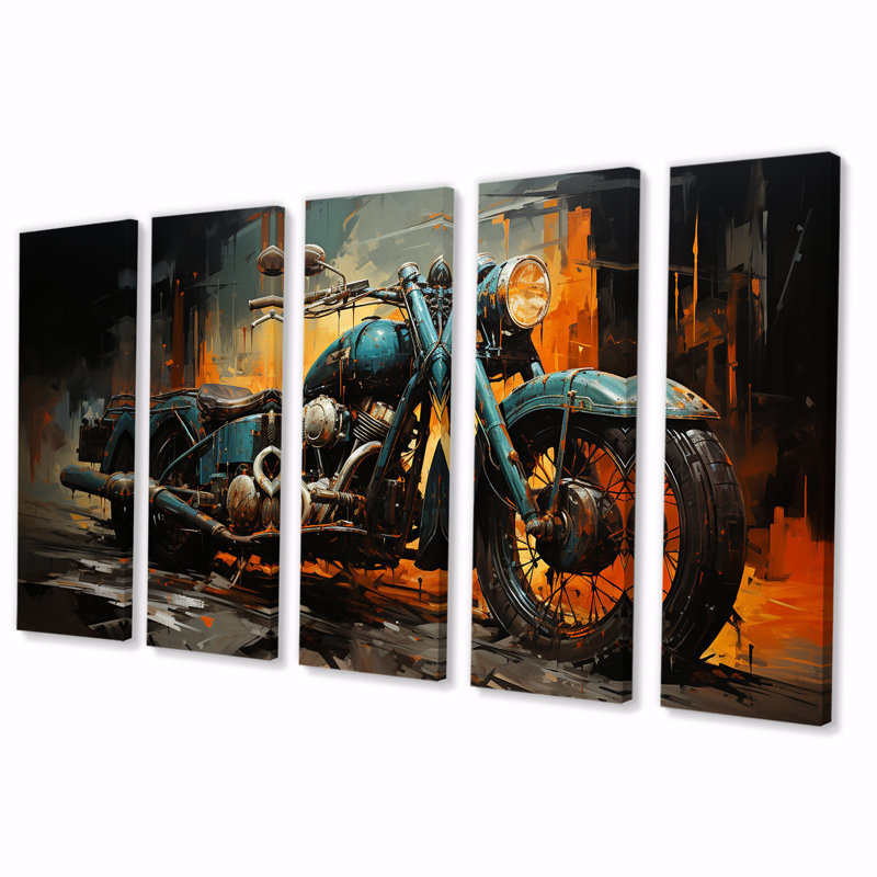 Art mural noir pour motocyclette 5 pièces, H 28 po x l 60 po