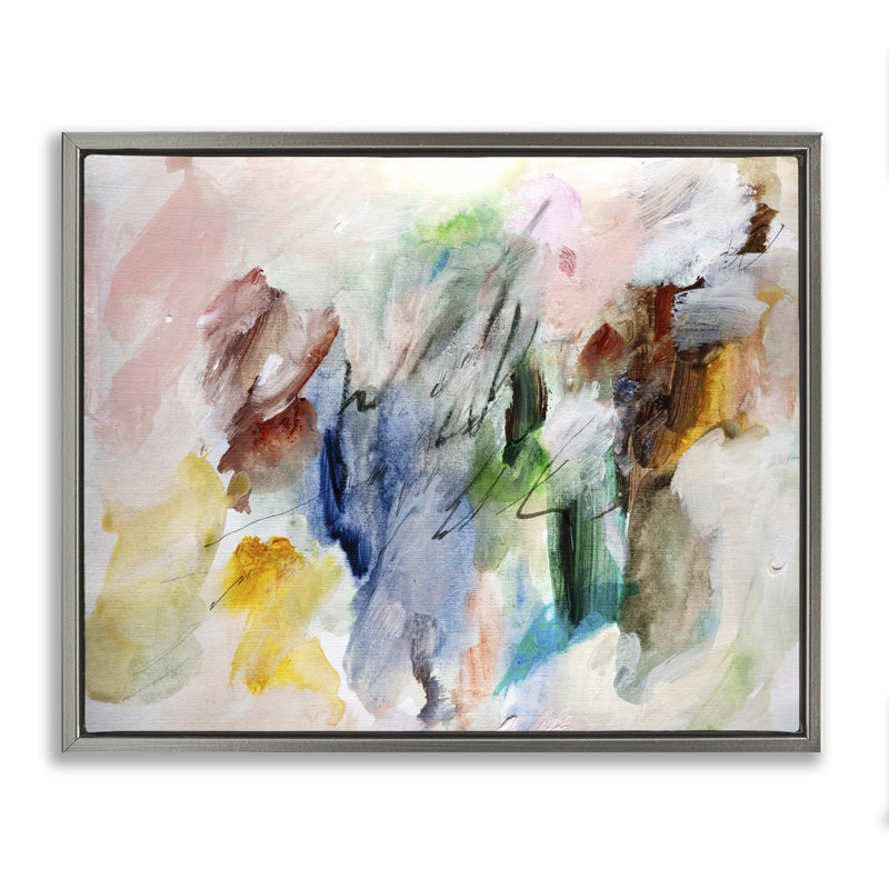 Cadre flottant abstrait Earthy Pitter Patter, design par Gemma Bardot, H 17 po x l 21 po, Cadre flottant gris lustré