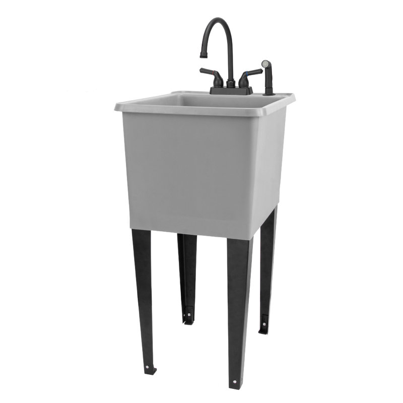 17.75'' L x 23.25'' W Freestanding Laundry Sink with Faucet, Black, Gray