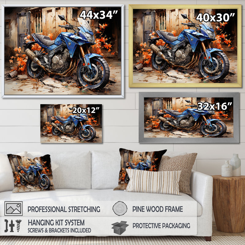 «Blue Durty Bike Urban Speed» sur impression sur toile, Cadre doré simple, H 30 po x l 40 po x P 1,5 po